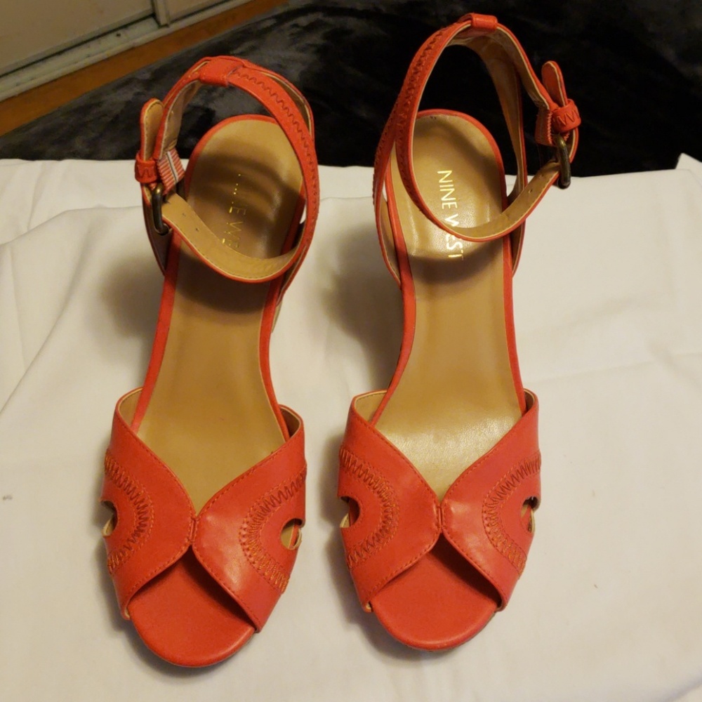 Orange leather Wedges